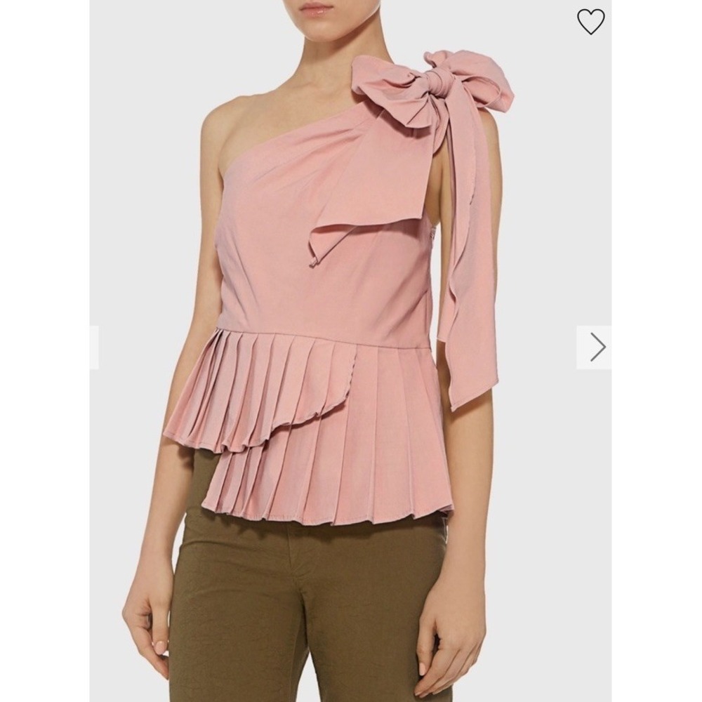 Sea Asymmetric Pleated One-shoulder Bow‎ Top Peach Feminine Festive Party Size 6